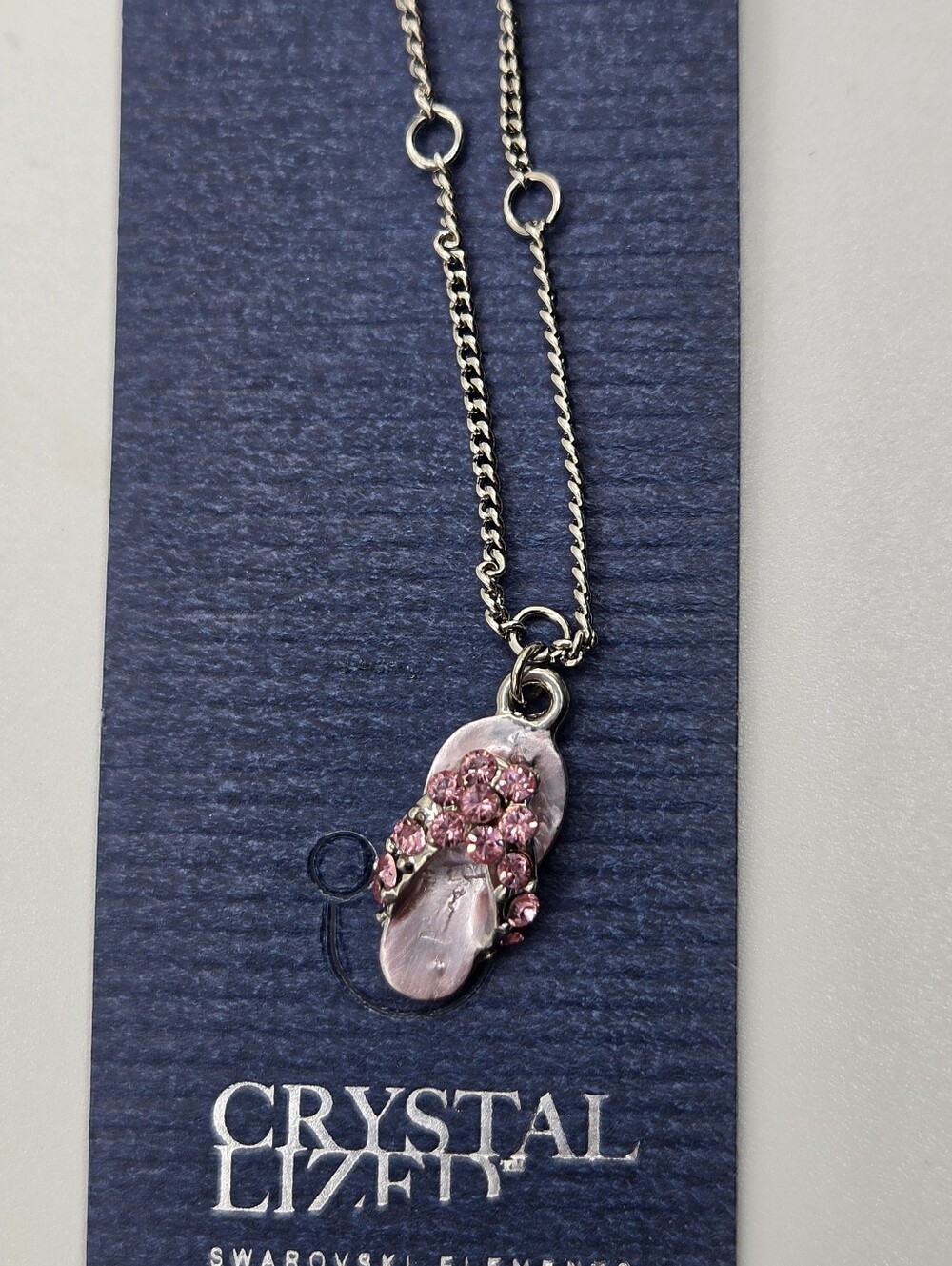 Crystal Anklet Swarovski Elements Pink Flip Flop Charm Silver Tone NWT - Picture 2 of 3